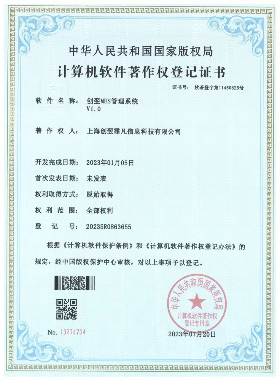 创翌MES管理系统软著